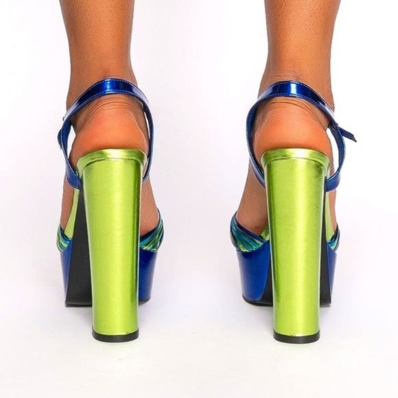 Stasia Metallica: Blue & Green Chunky Platform Heel  8.5 & 9 Azalea Wang - Picture 4 of 6